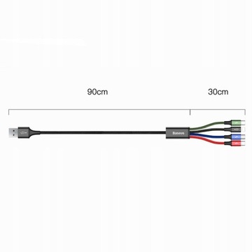 BASEUS CA1T4-B01 USB-кабель 4 в 1 Lightning 2xUSB-C microUSB нейлон 3,5 А 1,2 м