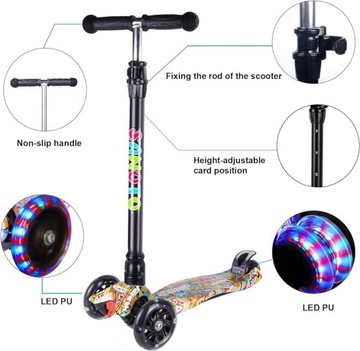 ТРЕХКОЛЕСНЫЙ ДЕТСКИЙ САМОКАТ С ПОДСВЕТКАМИ КОЛЕСА ГРАФФИТИ