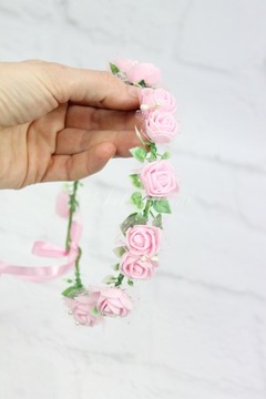 Нежный свадебный венок с сессионным жемчугом РОЗОВЫЙ