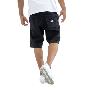 Spodenki Jeansowe Ze Ściągaczem Męskie Czarne / Białe Jigga Wear Crown XXL