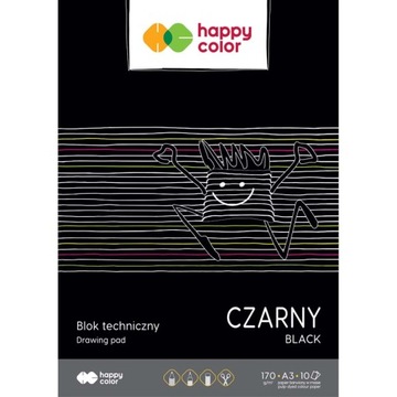 Blok techniczny Happy Color czarny A3 170g 10a