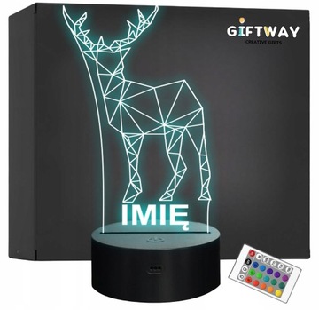 Lampka Nocna LED 3D Z Imieniem Grawer Jeleń na Prezent