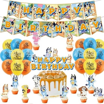 Bluey Bingo Zestaw Urodzinowy Pomarańczowy Balony Baner Topper
