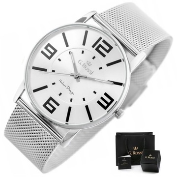 ZEGAREK DAMSKI G. ROSSI AIDA +BOX +GRAWER cyfry mesh bransoletka srebrny