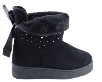 JB030 ЧЕРНЫЕ СНЕЖНЫЕ БОТИНКИ ЖЕНСКИЕ С ЛАНТОМ, размер 36