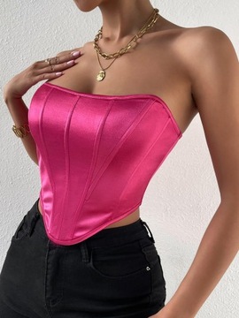 ПРИГЛАШЕННЫЙ АСИММЕТРИЧНЫЙ ТОП РОЗОВЫЙ АТЛАСНЫЙ КОРСЕТ С ОБЫЧНЫМИ ПЛЕЧАМИ SHEIN 38