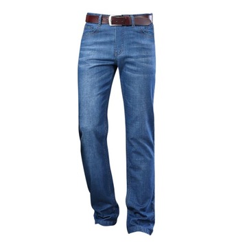 Męskie jeansy o prostym kroju, proste, szerokie nogawki, oddychające, jasnoniebieskie 30