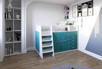 Kiki 1-ярусная кровать с выдвижным столом, матовая