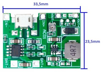 Модуль повышения мощности и BMS 2 в 1 Литий-ионный TP4056 microUSB 1A с регулируемым усилением / 0115