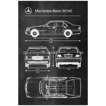 Plakat Mercedes Benz W140 Retro Schemat A1+