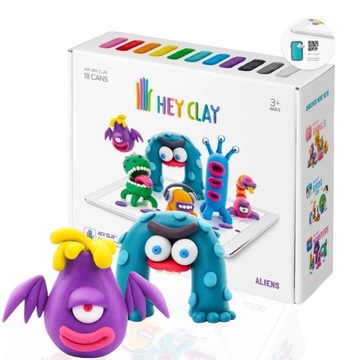 HEY CLAY OBCY aliens Masa Plastyczna 18 KOLORÓW + APLIKACJA