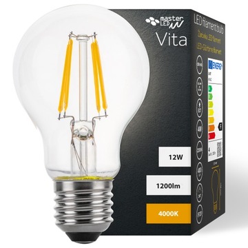 ŻARÓWKA LED E27 FILAMENT 12W 4000K NEUTRALNA A60
