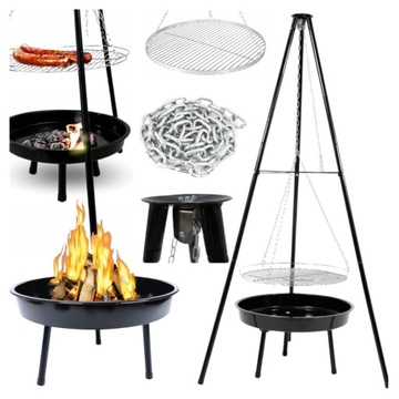 OGRODOWY WISZĄCY DUŻY PALENISKO TRÓJNÓG GRILL OGNISKOWY 50CM OGNISKO MALTEC