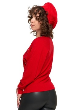 ЭЛЕГАНТНЫЙ ЖЕНСКИЙ ДЖЕМПЕР С ЖЕМЧУГОМ, РУКАВОМ КИМОНОН MORAJ RED L/XL