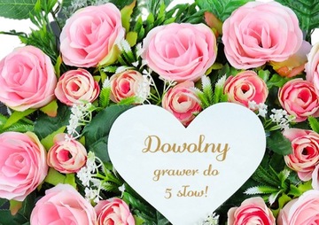 Serce z Kremowych RÓŻ z grawerem 55x55 stojące na podstawie