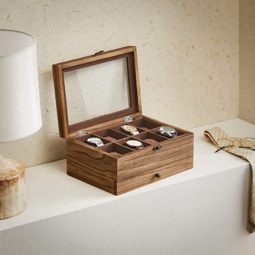 Pudełko na Zegarki Drewniane Szkatułka Organizer Prezent Dla Kolekcjonera