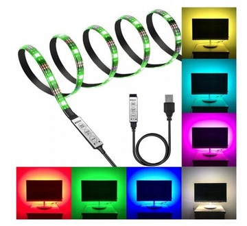 ЦВЕТНАЯ СВЕТОДИОДНАЯ ЛЕНТА ДЛЯ ТЕЛЕВИЗОРА USB RGB СВЕТОДИОДНАЯ ПОДСВЕТКА 3М 5В + СВЕТОДИОДНЫЙ ПУЛЬТ ДИСТАНЦИОННОГО УПРАВЛЕНИЯ