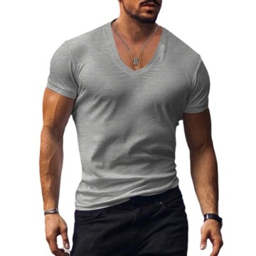 T-shirt V-neck jednolity kolor casual T-shirt z krótkim rękawem