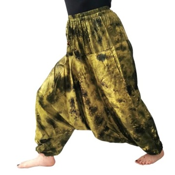 Szarawary spodnie alladynki haremki joga przewiewne, czarno-zielone Indie