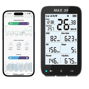 Licznik rowerowy GPS ANT Pomiar Mocy Tętna Bezprzewodowy Shanren MAX30