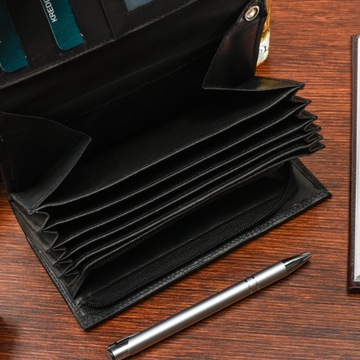 Czarny duży portfel kelnerski skórzany pojemny XL