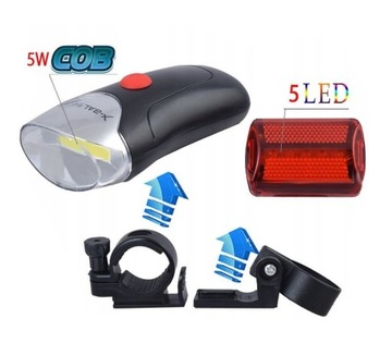 LAMPY LED ROWEROWE ZESTAW BL-308 bateria TYŁ PRZÓD