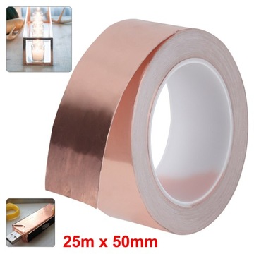 САМОКЛЕЯЩАЯСЯ ЗАЩИТНАЯ ЛЕНТА ИЗ ПРОВОДЯЩЕЙ МЕДНОЙ ФОЛЬГИ 50ММ Х 25М