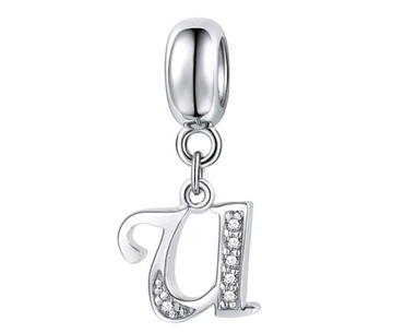 CHARMS ZAWIESZKA BEADS litera U cyrkonie S925