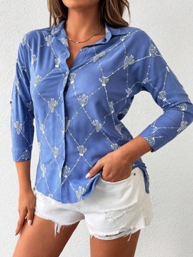 SHEIN СИНЯЯ ХЛОПКОВАЯ РУБАШКА С БЕЛОЙ ВЫШИВКОЙ L 08162