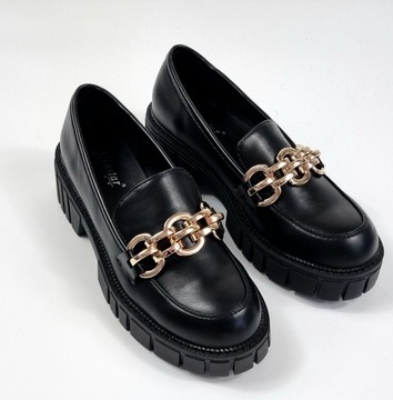 ЧЕРНЫЕ ЛОФЕРЫ ЗОЛОТЫЕ ТУФЛИ 39