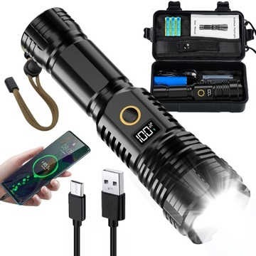 MOCNA LATARKA SZPERACZ 100000LM IP65 1000M AKUMULATOROWA RĘCZNA USB