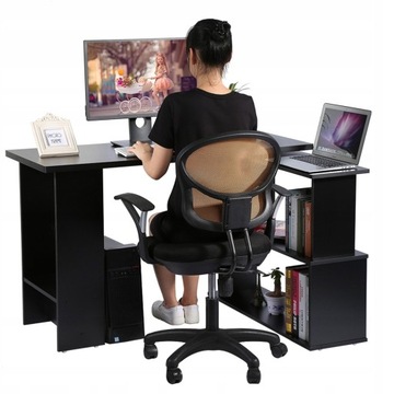 Biurko komputerowe narożne czarne stolik laptop