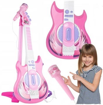 ЭЛЕКТРОРОК-ГИТАРА ДЛЯ ДЕТЕЙ ИГРАЕТ МЕЛОДИИ + МИКРОФОН НА ПОДСТАВКЕ для MP3