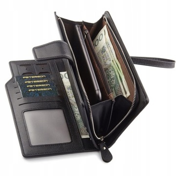 PETERSON portfel damski podwójny z pudełkiem czarny pojemny dużo kart