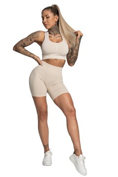 Gym Glamour Spodenki sportowe bezszwowe Push Up Bikery Cream S