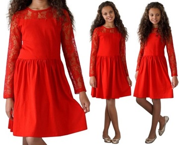 Elegancka czerwona SUKIENKA koronka 140 CK257