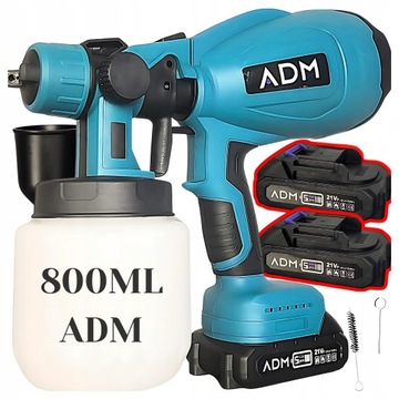 Pistolet do Malowania Ścian Bezprzewodowy z 2 Akumulatorami 21v 800ml Mocny