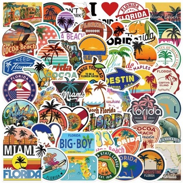 FLORYDA NAKLEJKI STICKERBOMB MIX MIAMI BEACH USA OSEAN EXTRA WLEPY 50 szt