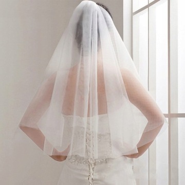 Ślubny Welon biały podwójny do włosów ozdoba tiul długi wesele