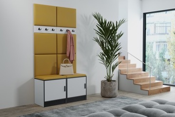 Garderoba BILL 2PLUS 2D siedzisko panele tapicerowane szafa lustro