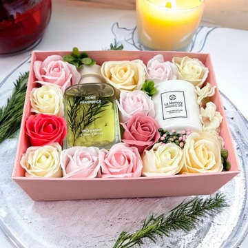 Flower Box мыло цветы СВЕЧА в коробочке ПОДАРОК ​​ко Дню матери