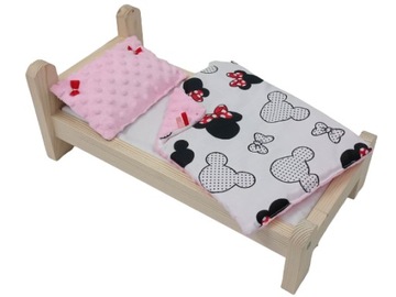 ŁÓŻKO DLA LALKI, LALEK Z POŚCIELĄ BAWEŁNA + MINKY