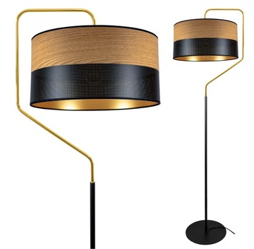 LAMPA STOJĄCA PODŁOGOWA NOWOCZESNA ABAŻUR ZŁOTA LOFT LED