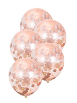 Duże balony transparentne konfetti rose gold 5 szt