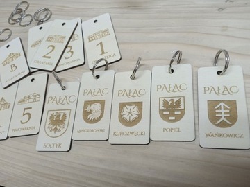 Номера раздевалок, брелоки для ключей от отелей.