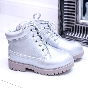 Детские серебряные утепленные трапперы, размер 30