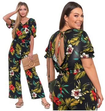 Женский летний комбинезон, длинные широкие брюки с цветочным принтом и v-образным вырезом MORAJ L