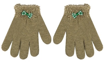 CIEPŁE RĘKAWICZKI DZIECIĘCE KOKARDKA FUTERKO 14CM