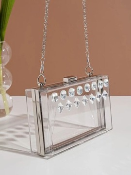 Kopertówka przezroczysta srebrna kuferek z kryształkami z cyrkoniami