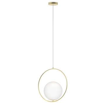 Złota lampa wisząca JUMBO biała kula w okręgu